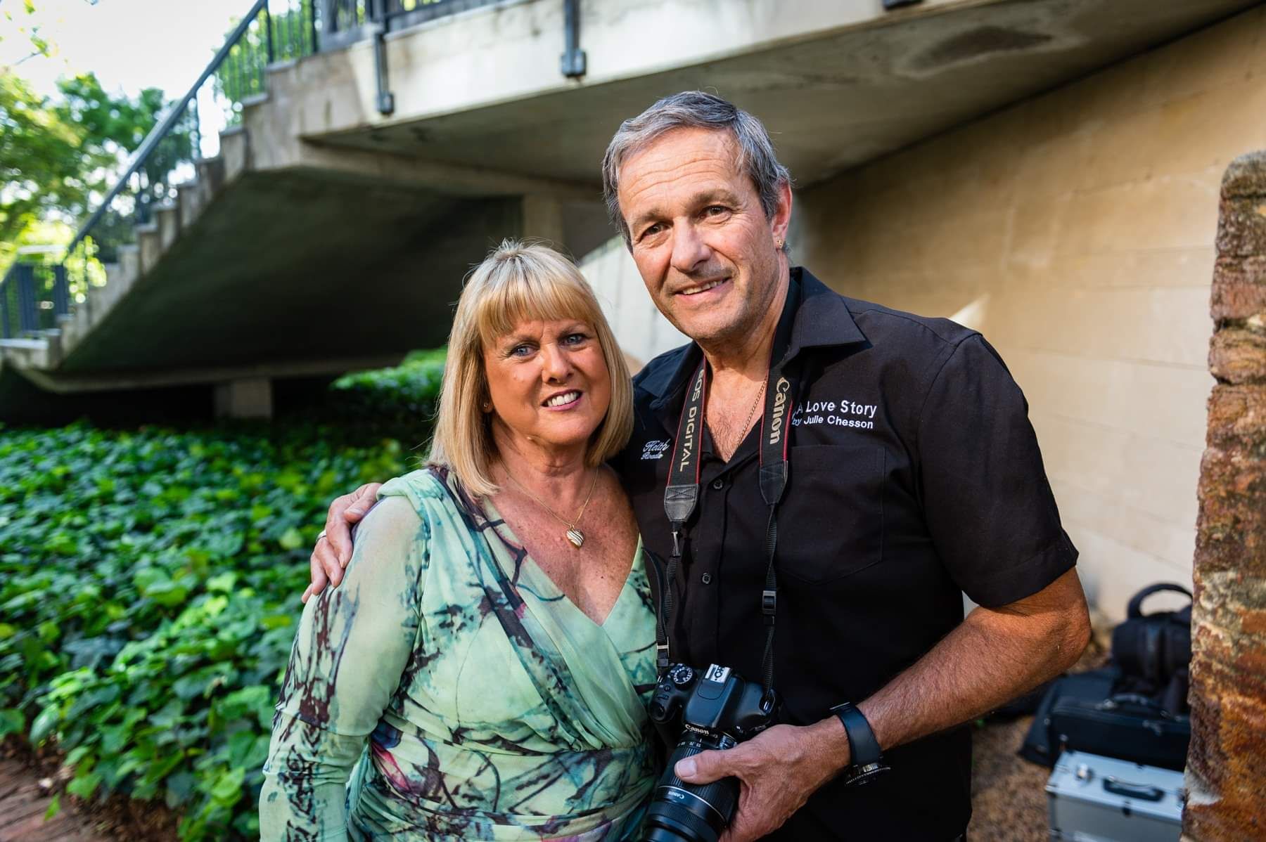 Julie and Keith together with Keith carrying his camera and sound equipment